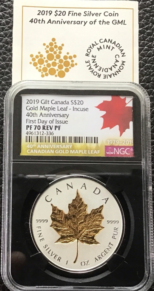 2019 Gilt Canada $20 Gold Maple Leaf-Incuse 40th ANV. First Day Of Issuer PR70