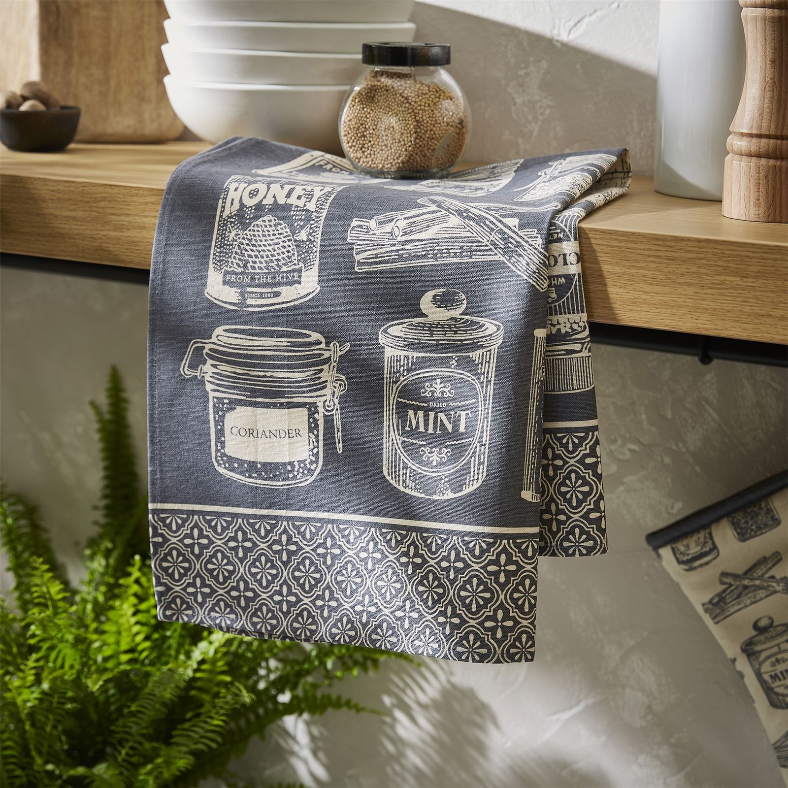 Cotton Tea Towel Ulster Weavers Herbs & Spices 100% Cotton Grey