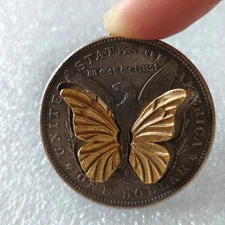 Movable Mechanism Coin " Gold Butterfly"  Plated Amazing Hobo Art US Eagle
