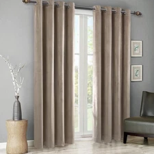 SINGINGLORY Taupe Velvet Curtains 52 x 96 Inch Blackout Grommet Window Curtai...