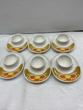 Lot Of 6 Figgjo Flint Safran  Egg Cup Plates Norway Retro Design