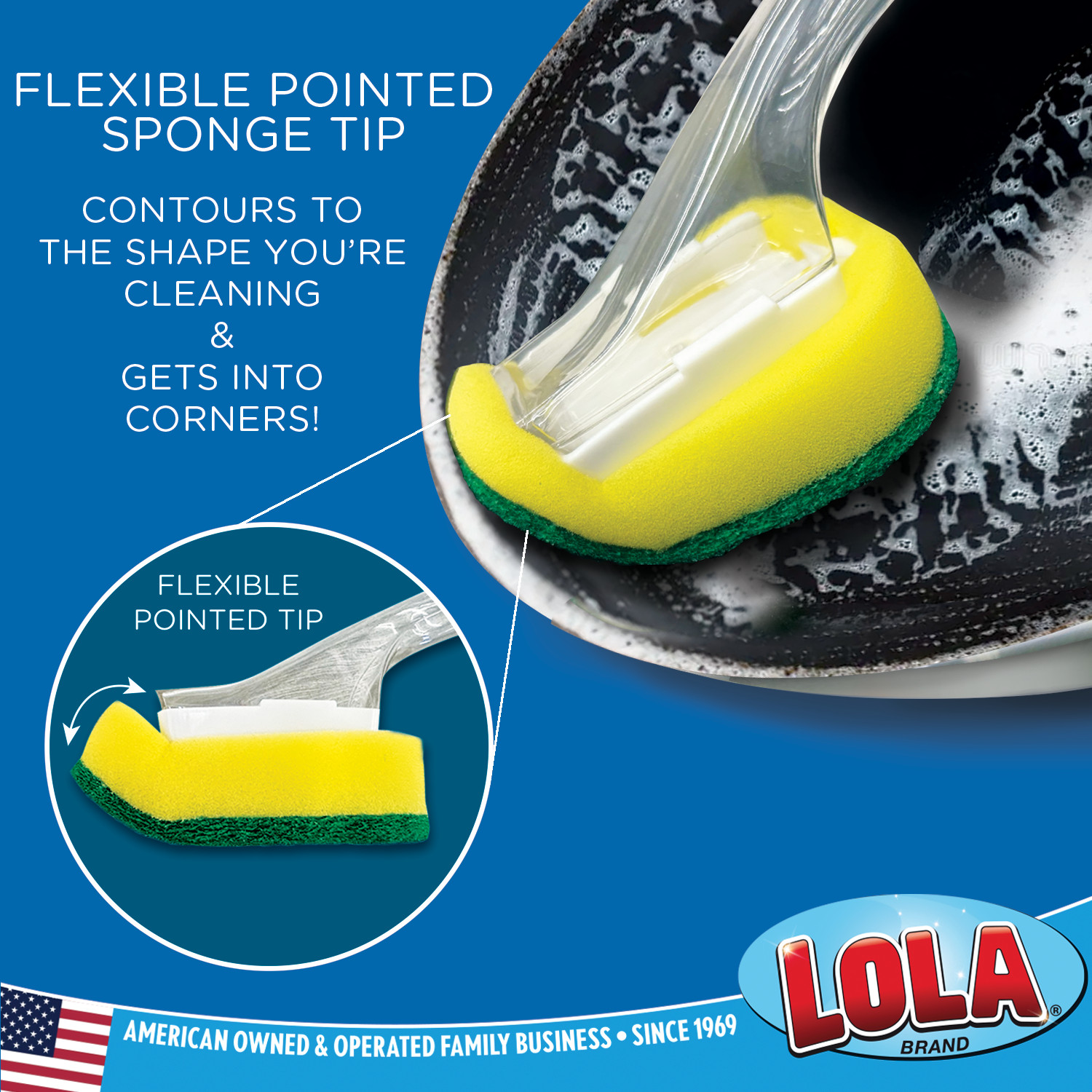 LOLA Soap Dispensing Dish Wand Refill, Super Absorbent Fiber Sponge Head, 2 Pack