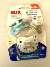 NUK 6-18 month Orthodontic Pacifiers 3 pack Silicone Blue Baby Glow In The Dark