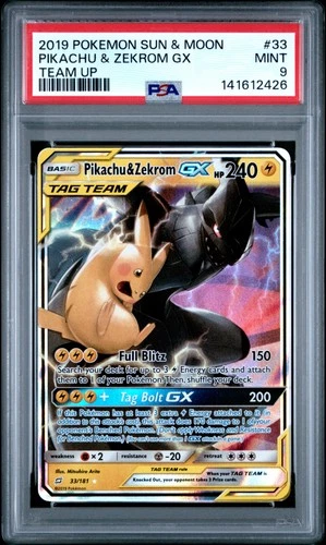 141612426 Pikachu & Zekrom GX 2019 Pokemon Sun Moon Team Up #33 Holo PSA 9