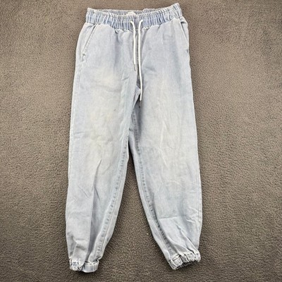 Forever 21 Womens Light Wash Denim Joggers Elastic Waist Blue Size M