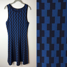 Ann Taylor Knit Dress Size Small Sleeveless Blues Stretch Fit & Flare Thick