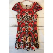 Baraschi Red Floral Embroidered Mesh Mini Dress Short Sleeve AD361 Womens 2