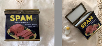 ''SPAM'' Porcelain Trinket Box w/FRIED EGG-  Hormel/Midwest of Cannon Falls