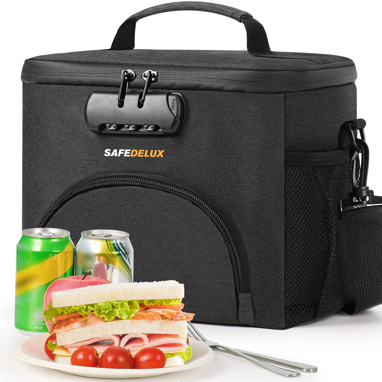 SafeDelux Lunch Bag with Combination Lock, Lunch Box for Men Women, Adjustable S