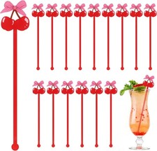 30Pcs Pink Bow Cherry Cocktail Drink Stirrers, Swizzle Sticks for Cocktail