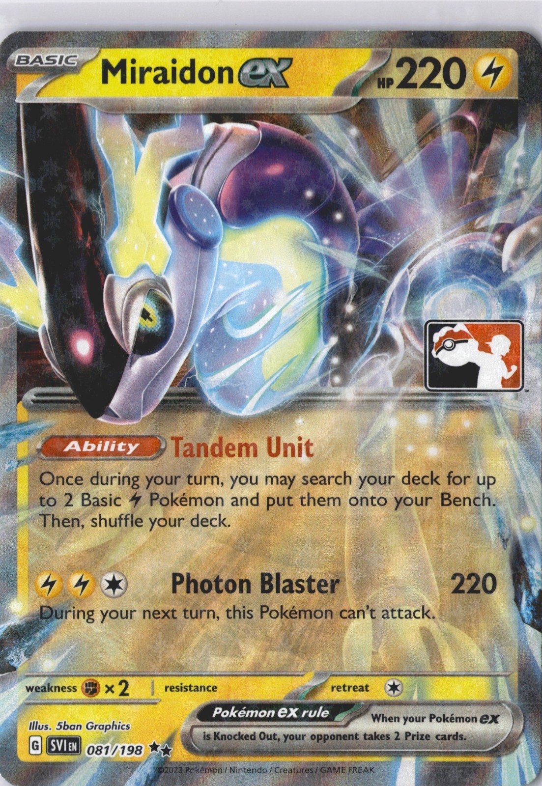 Miraidon ex STAMP Pokemon Prize Pack Series 3 Promo Pokemon Card NM