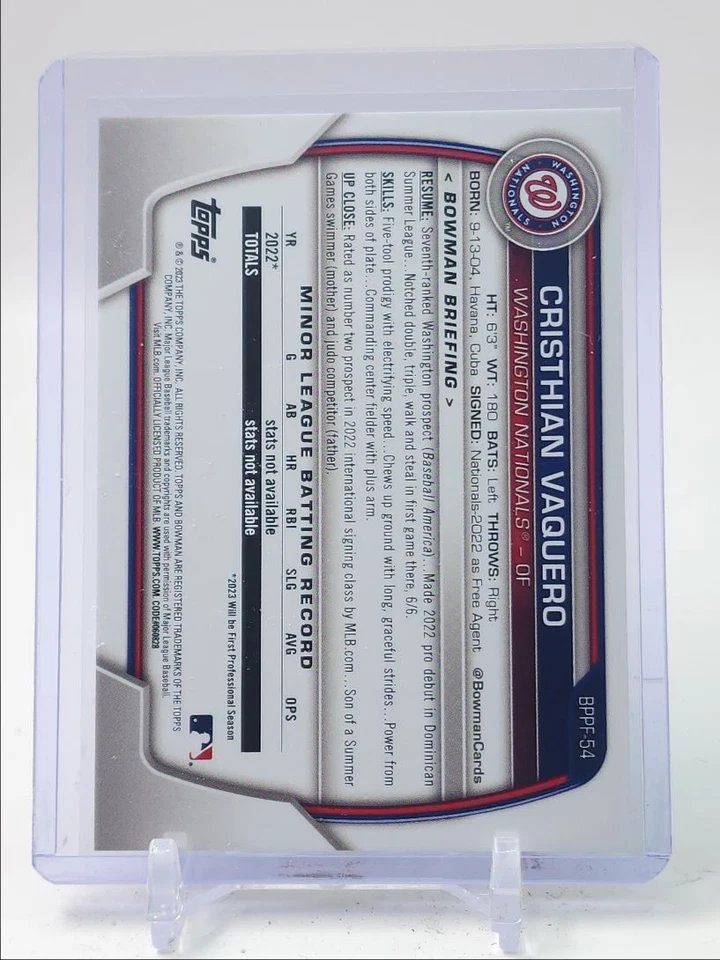 CRISTHIAN VAQUERO 2023 BOWMAN 1ST EDITION SKY BLUE FOIL NATIONALS Q3882 - Image 2 of 2