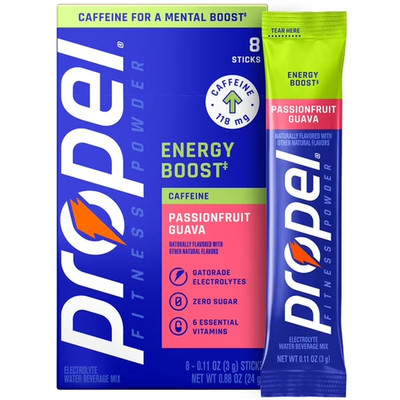 Propel Energy Boost Zero Sugar Passionfruit Guava, On the Go Packs, Electrolyte 