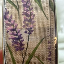 Premium Wired Ribbon 50 Yards 1-1/2 in Width in Purple Flower/ With Beige Back