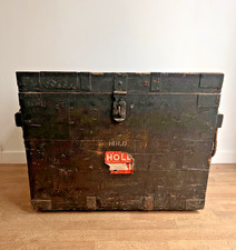 Very Large WW1 Antique Military Passenger Travel Storage Hold Chest Wooden Trunk