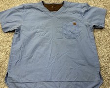 Carhartt Scrub Mens XL Blue Ripstop Utility Shirt Medical V Neck Pocket Shirt