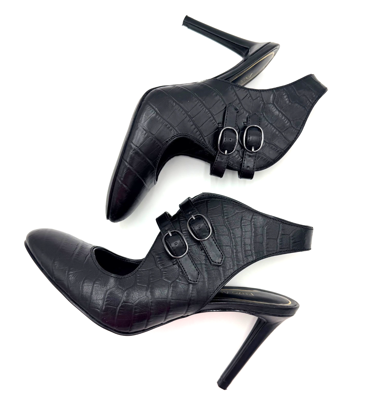 Enzo Angiolini Black Crocodile Print High Heel Shoes Size 6M Pre-Owned Excellent