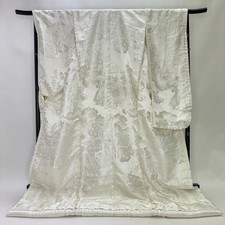 Japanese kimono White uchikake furisode embroidery vintage polyester 4927