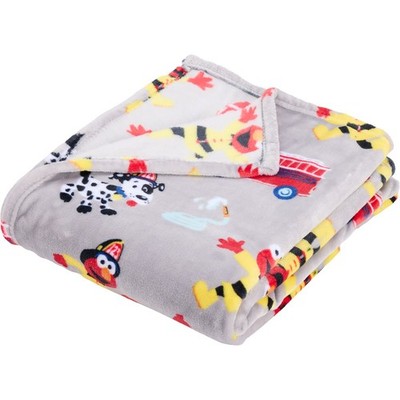 Sesame Street Firefighter Elmo Throw Blanket 50x60 Plush Gray Kids New NWT