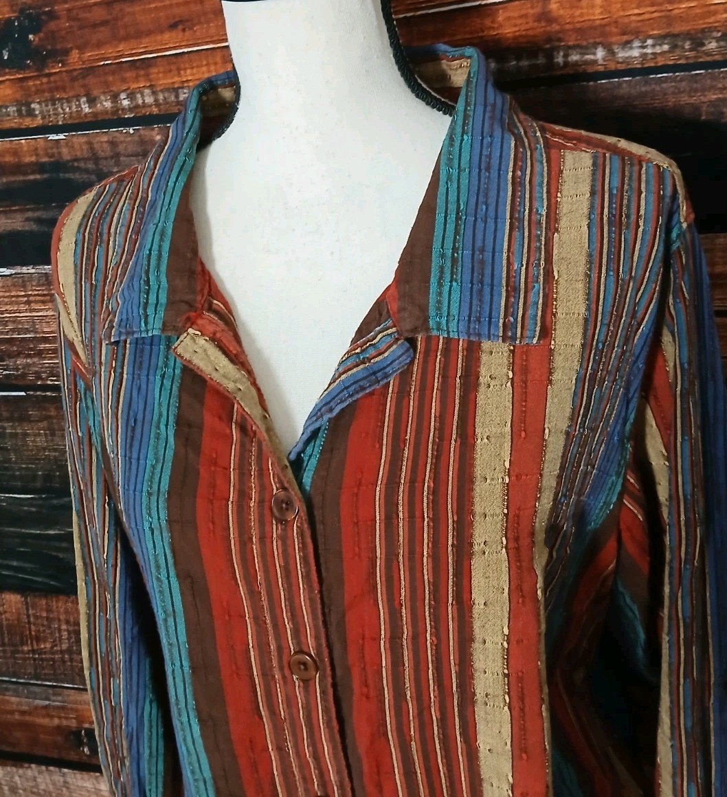 White Stag Top Plus Size 18W 20W Bohemian Textured Cotton Button Front Vintage 