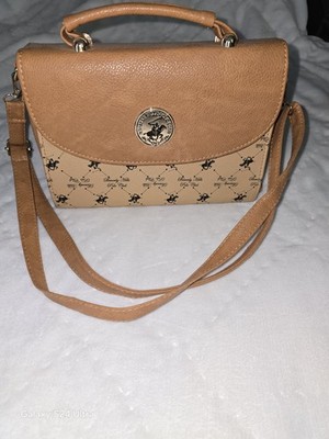 Beverly Hills Polo Club Tan Women's Satchel Logo Gold Hardware Top Handle Strap
