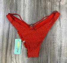 Luli Fama Sunkiss Glow Strappy Loop Brazilian Scrunch Bikini Bottom Medium NEW