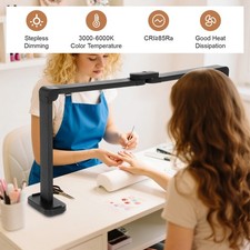 24IN Black Half-Moon Light for Nail Desk with Phone Holder, LED Lamp with Phone