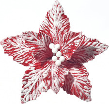 6 Pcs Large Christmas Poinsettia Picks Christmas Tree Glitter Flow...