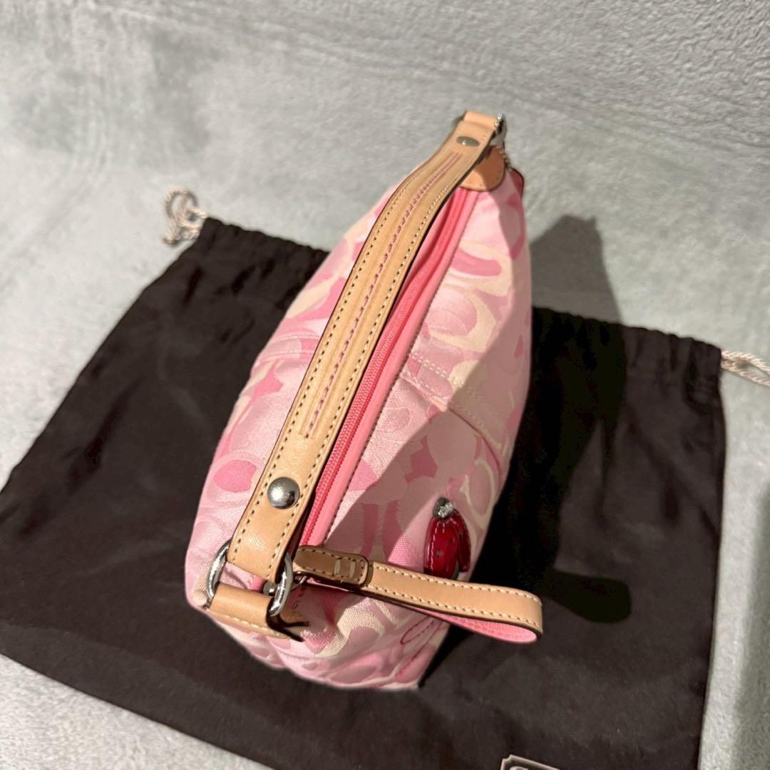 COACH Ladybug Pink Signature Pouch Handbag Canvas Leather Y2K Rare