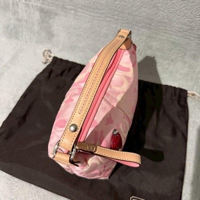 COACH Ladybug Pink Signature Pouch Handbag Canvas Leather Y2K Rare