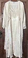 Vtg Cacique Cream Satin Lace Long Nightgown Lingerie Dress w/ Robe Sz 1X