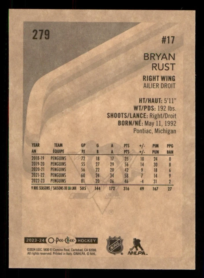 2023-24 O-Pee-Chee Retro #279 Bryan Rust - Image 2 of 2