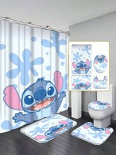 Stitch Cartoon Shower Curtain Set, Disney Cartoon Toilet Seat Cover Set