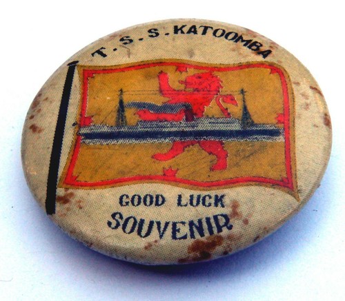 Rare Antique Australian Tin Badge T. S. S. KATOOMBA Good Luck Souvenir c.1918+ - Picture 6 of 7