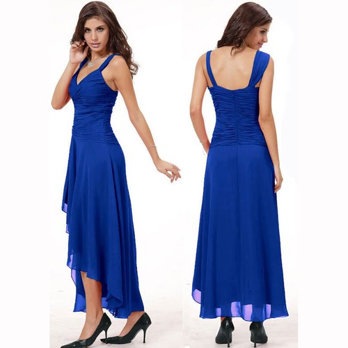 Stylish Floating High-Low Formal Cocktail Evening Party Bridesmaid Dress Blue - Picture 2 of 4