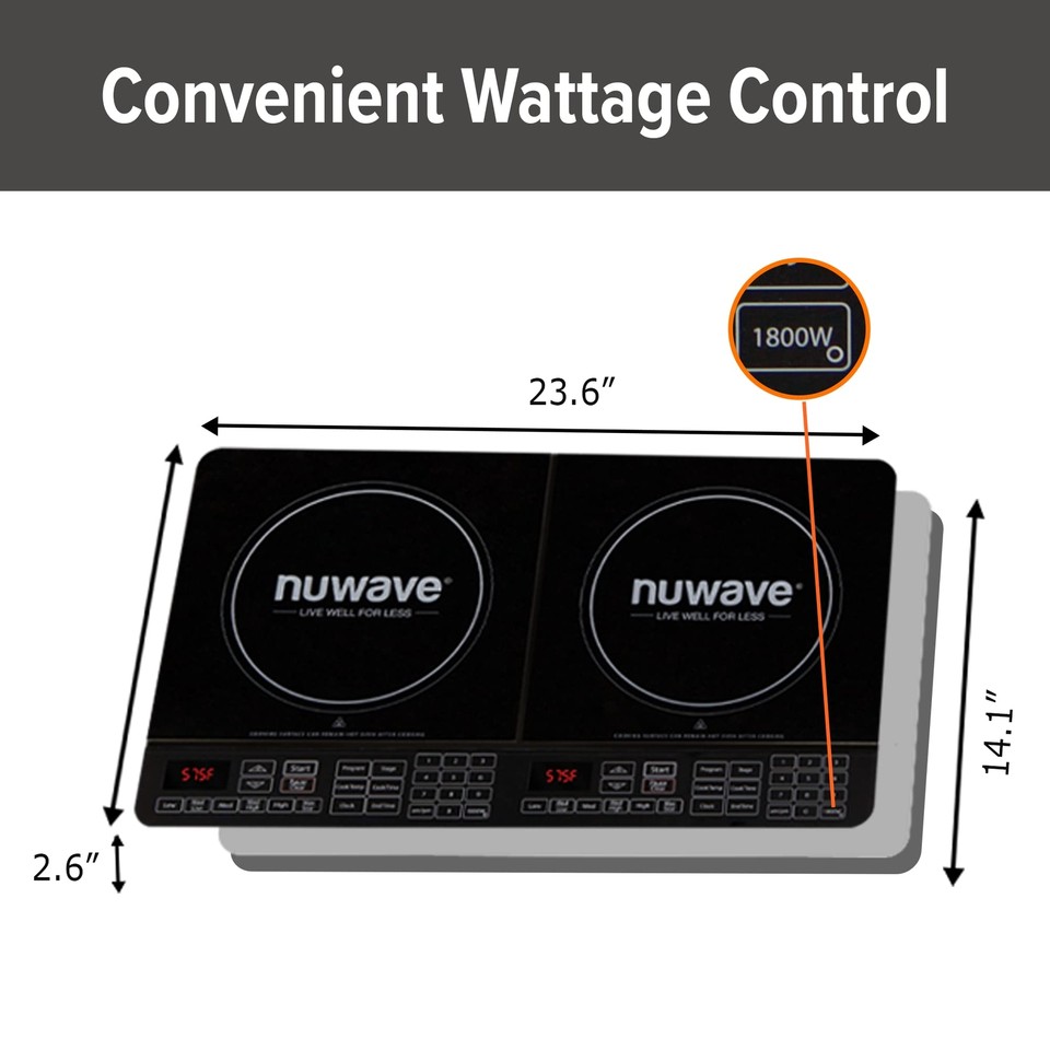 Double Induction Cooktop, Powerful 1800W, 2 Large 8” Heating Coils