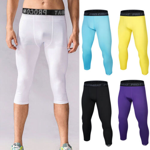 Mens Compression Shorts Knee Length Pants Stretchy Gym Training Sport Shorts