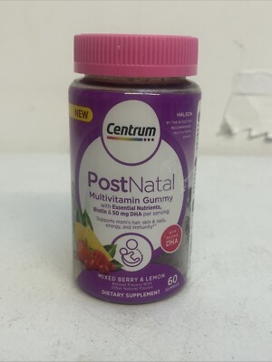 Centrum PostNatal Multivitamin Gummy Mixed Berry & Lemon 60 Ct Gummies Exp 09/25