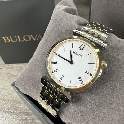 Bulova Ladies New in Box Watch Two-Tone Bracelet White Dial Gold Markers Bulova Sutton Ladies Watch with Silver Toned Dial and  main image 3