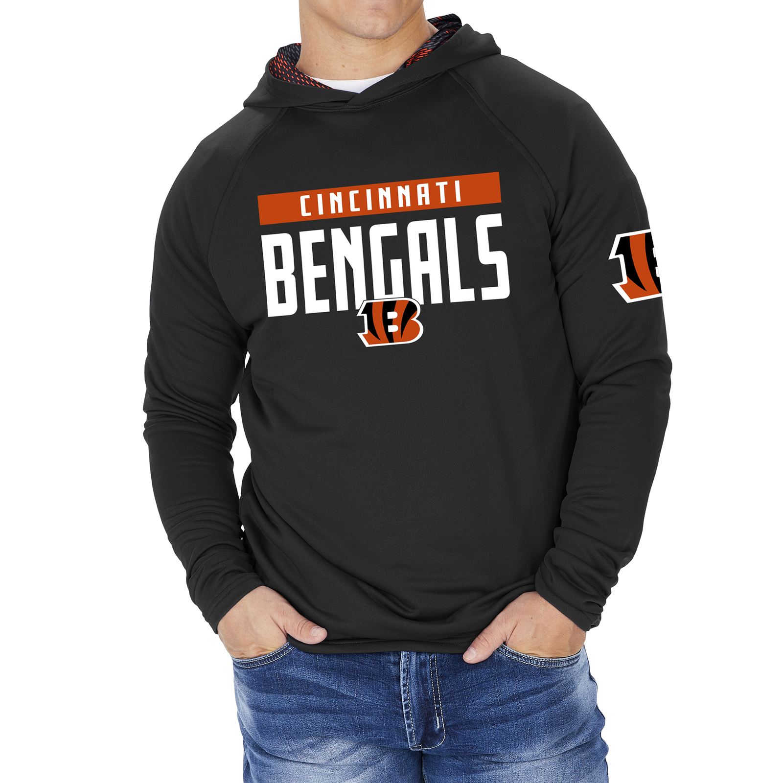 Толстовка с капюшоном Zubaz Mens NFL Cincinnati Bengals командного цвета с принтом Viper