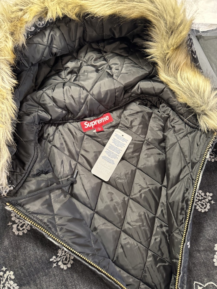 Supreme Bandana Jacquard Denim Hooded Work Jacket Black Large NEW