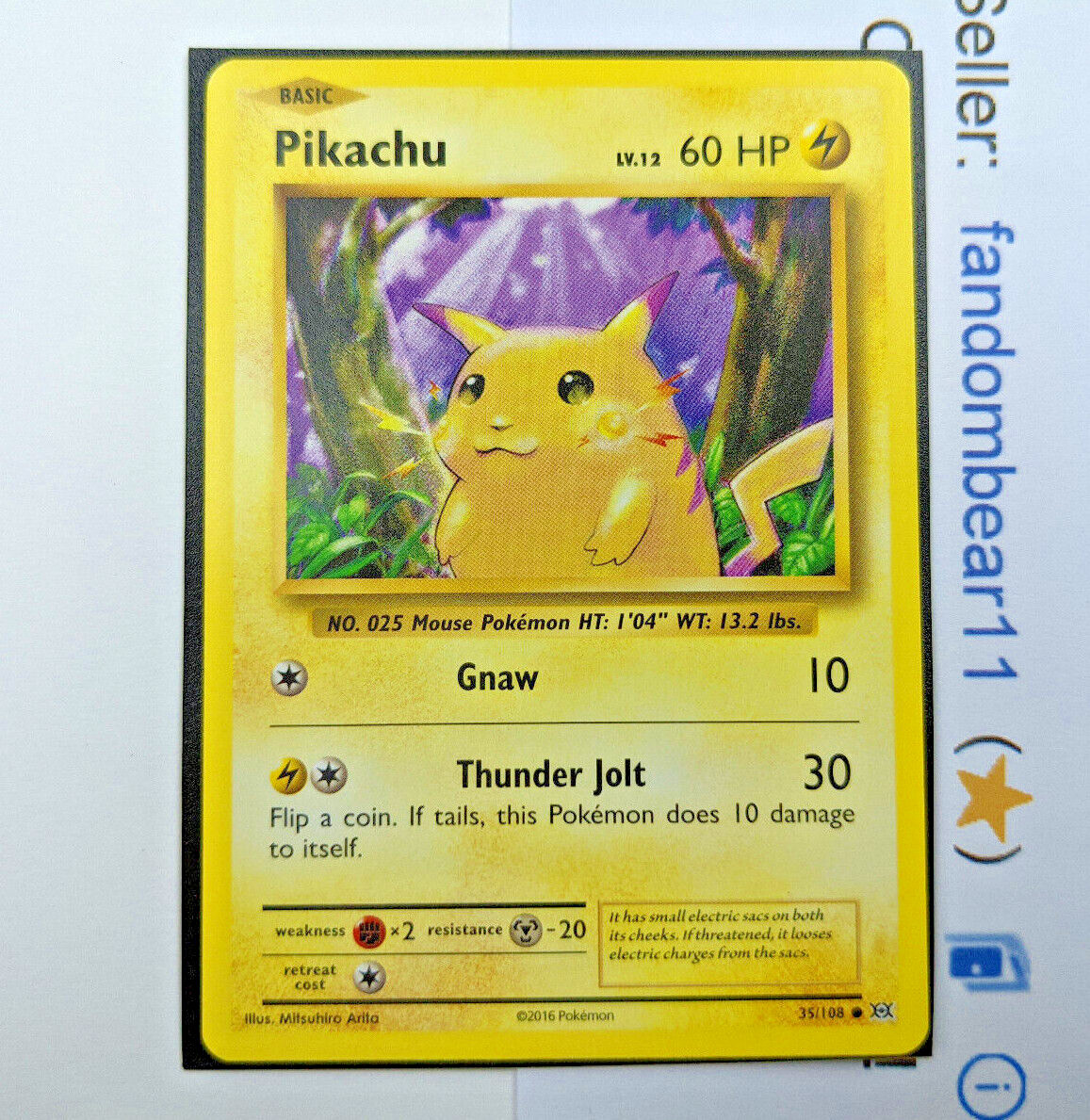 Pikachu - XY Evolutions 35/108 Non Holo card 2016 Pokemon Pikachu - XY Evolutions 35/108 Non Holo card 2016 Pokemon