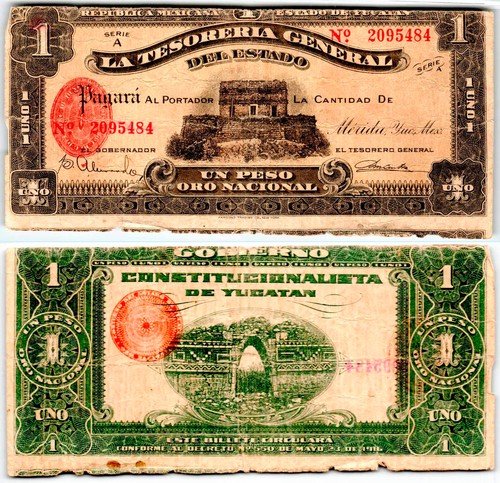 #0281: M4132a - TESO. GEN. DEL ESTADO DE YUCATAN UN PESO ORO NACIONAL - VF+