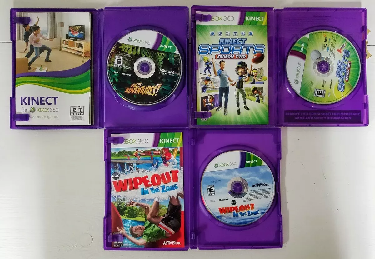 Xbox 360 Kinect Bundle / 3 Games - Sports Season 2 - Adventures - Wipe Out