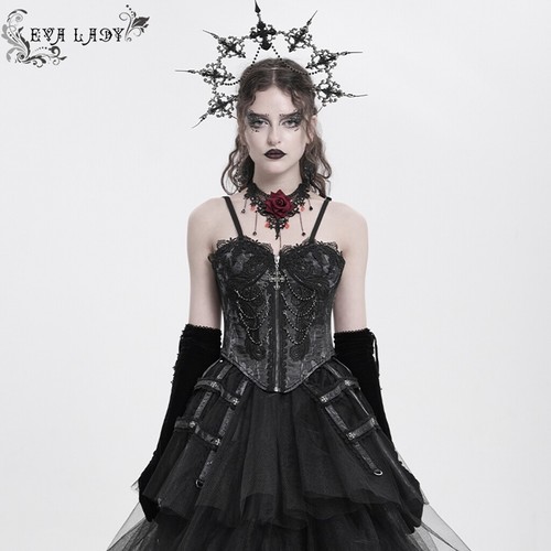 Eva Lady Women Black Red Gothic Sexy Lace Chain Overbust Corset Tops - 第 6/29 張圖片