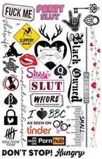 34 Naughty Temporary Tattoos Adult Body Art Slave Kinky Sex Hot Slutty Stickers