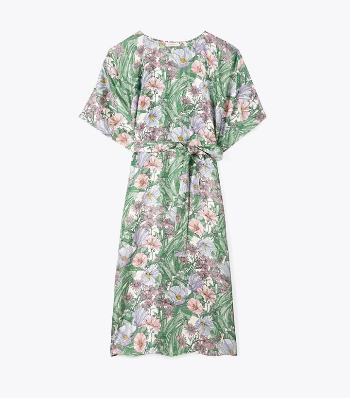 New TORY BURCH Robinson Silk Midi-Dress,S,Kimono floral,Hibiscus  