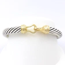 David Yurman Sterling Silver 14k Gold Buckle Classic Cable Bracelet 7mm Hook New