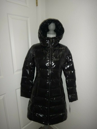 Hooded Down Puffer Black Shiny Nylon 