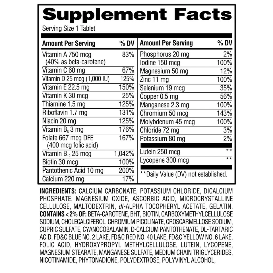 Comprimidos Completos de Suplemento Multivitamínico/Multimineral, Adultos 50+, 125 Unidades Foto 3 de 4